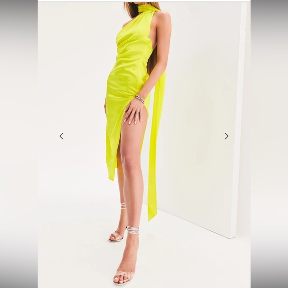New SER.O.YA MARISSA SILK DRESS NEON LIME YELLOWISH SIZE small - Picture 4 of 13
